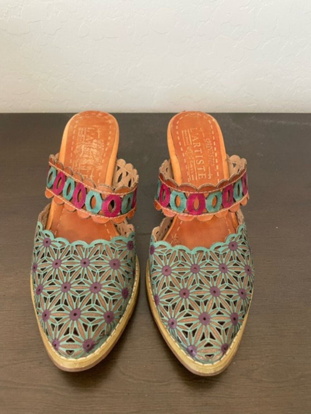 Spring STep L'Aritiste colorful backless leather shoes sz. 5 EUC